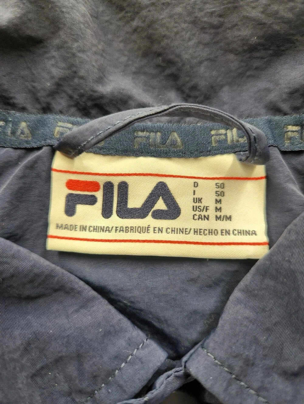 Vintage FILA Detroit Spot Lite Coach Bomber Jacket Men's M Blue Button Front